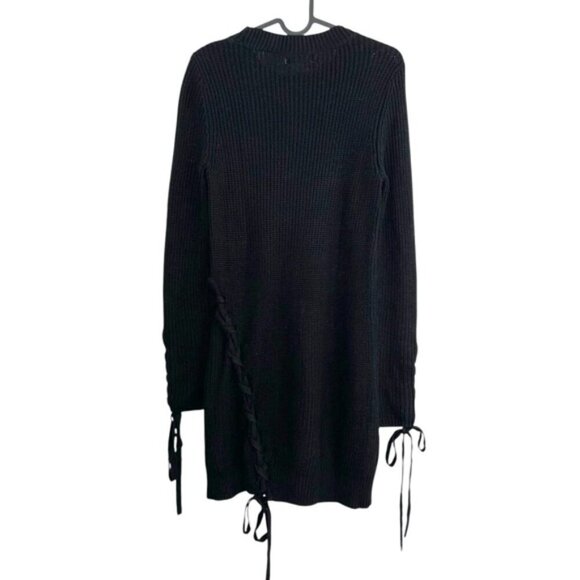 REVOLVE Lovers + Friends Black Sweater Dress Black Cotton Knit Lace Up Detail LS - Picture 3 of 7